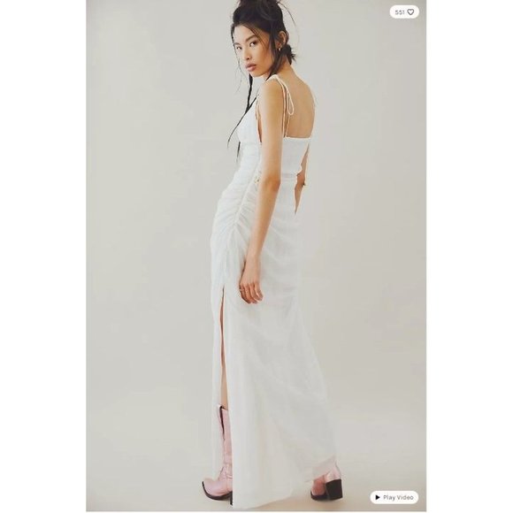 Free People Gala Ruched Maxi Dress Light Pink Boho Ethereal - Picture 3 of 15